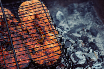 grilled fish bbq charcoal cooking nature summer