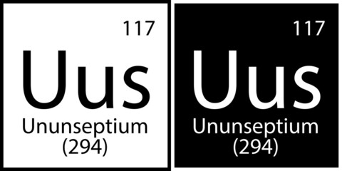 Ununseptium symbol. Black and white squares. Chemical element. Mendeleev periodic table. Vector illustration. Stock image. 