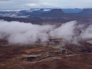 Low Lying Clouds Over the Green River Canyon in Canyonlands National Park on a Rainy Day