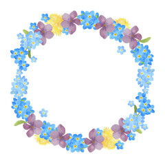 春の草花のリース　水彩画