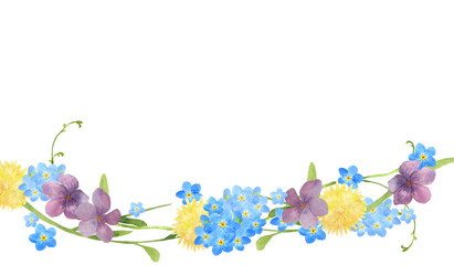 Naklejka na ściany i meble 春の草花のデコレーション　水彩画