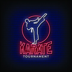 Karate Tournament Neon Signs Vector