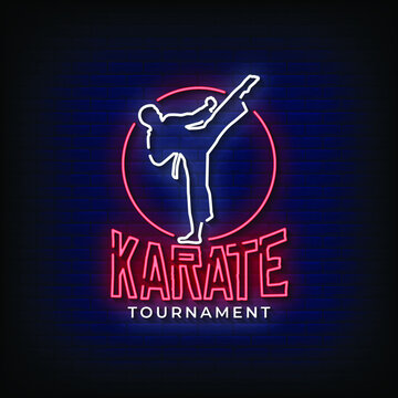 Karate Tournament Neon Signs Vector