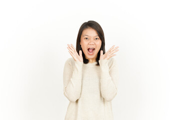 WOW Face Expression of Beautiful Asian Woman Isolated On White Background
