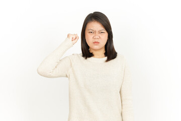 Angry Gesture of Beautiful Asian Woman Isolated On White Background