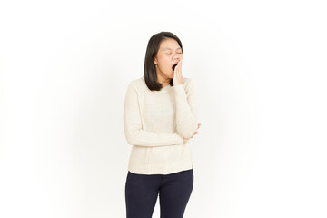 Yawning of Beautiful Asian Woman Isolated On White Background