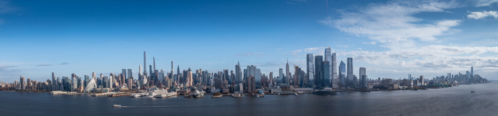 Fototapeta na wymiar New York aerial panorama skyline with views of the Hudson Yards and skyscrapers from the New Jersey side Union City, Hoboken
