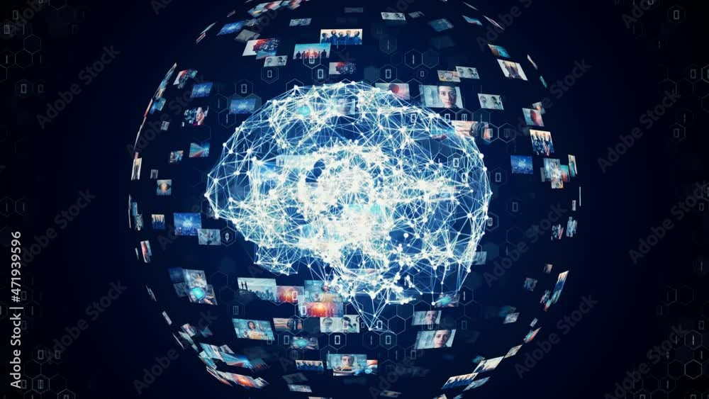 Poster AI (Artificial Intelligence) concept. Communication network. Image analysis.