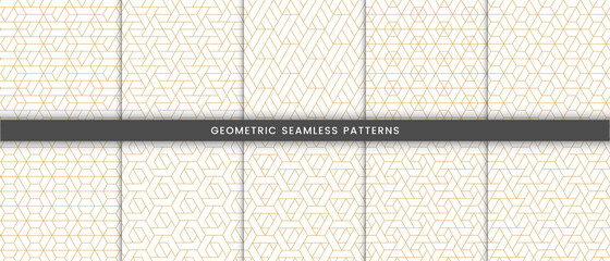  Set of geometric pattern polygonal shape. Seamless background with gold lines modern stylish