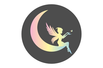 cute fairy and moon silhouette