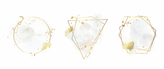 Abstract watercolor frame background vector.  Modern art with gold foil, Gold glitter and watercolor brush strokes. Vector illustration.