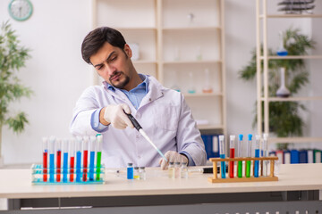 Young male chemist working at the lab