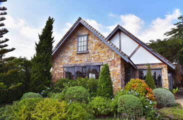 Vintage house european style in the countryside Thailand.