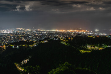Beautiful night view of  Kingston, Jamaica from the mountains - obrazy, fototapety, plakaty