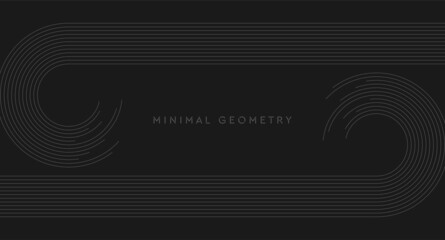 Dark grey minimal round lines abstract futuristic tech background. Vector digital art design