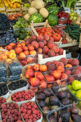 Market stall with fresh fruits and vegetables