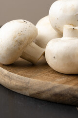 Champignon mushrooms close up, selective focus.