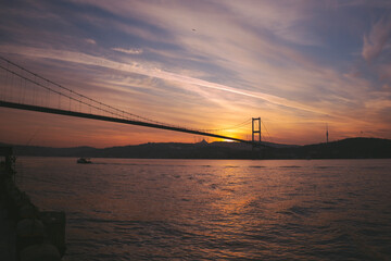 Fototapeta na wymiar Bosphorus bridge view from Ortakoy at sunrise