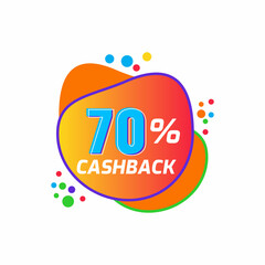 70% Cash back vector sale banners with ribbons. Saving and money refund icons. Cashback money badge and banner, business warranty illustration