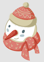 Cute illustration of smiling snowman with red warm hat and scarf - 471946307