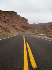 Low Angle View of the Center Line of River Road, SR-128, Near Moab, Utah