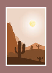 Cactus and mountain painting, abstract background, Landscape