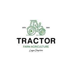 line art tractor farm agriculture logo icon vector template