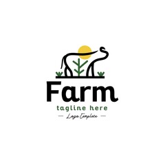 monoline cow in farm logo icon vector template