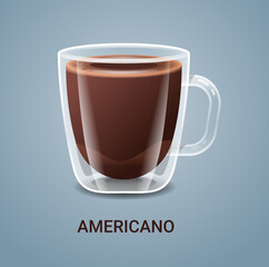 realistic coffee in glass cup hot americano drink vertical