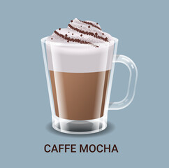 realistic coffee in glass cup hot caffe mocha drink