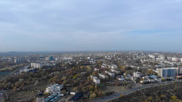 Panoramic View On The City Of Galati In Romania On A Cloudy Day - aerial drone shot