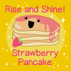 Set of cute strawberry pancake vector. Cute illustration strawberry pancake. Kawaii pancake. Cute vector set. Hand-drawn vector set. 