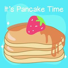 Set of cute strawberry pancake vector. Cute illustration strawberry pancake. Kawaii pancake. Cute vector set. Hand-drawn vector set. 