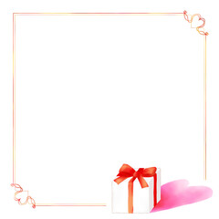 ハートのプレゼント　赤フレーム付（正方形）