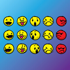 Set of cute emoticon hand drawn with modern background vector. Premium quality symbols and sign web logo collection. Simple and modern emoticons pictograms