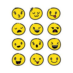Fototapeta premium Set of cute yellow emoticon hand drawn with isolated background vector. Premium quality symbols and sign web logo collection. Simple and modern emoticons pictograms