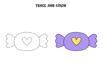 Trace and color cute candy. Worksheet for girls.