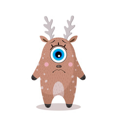 Obraz premium Sad deer on a white background. One-eyed character