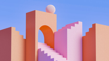 Fototapeta premium Abstract 3d rendering of geometric shapes. Surreal composition. Balance concept. Modern design for poster, cover, branding, banner, placard