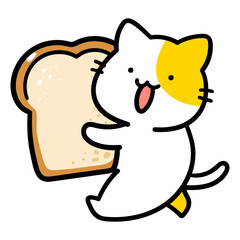 食パンを持ち運ぶかわいいねこの手書き風イラスト