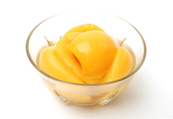 peaches in syrup on a white background 