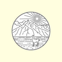 Torres del paine national park patagonia in chile with mono line art, patch badge design, emblem design, T-Shirt Design