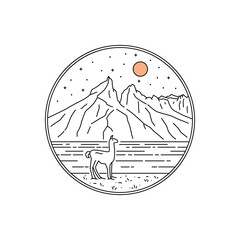 Torres del paine national park patagonia in chile with mono line art, patch badge design, emblem design, T-Shirt Design - obrazy, fototapety, plakaty