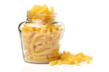 Italian pasta (Gomiti Rigati) on white background 