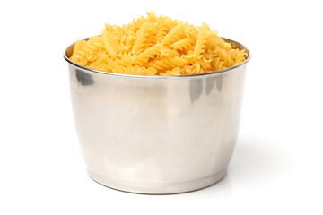 Italian pasta (Gomiti Rigati) on white background 