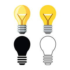 A set of incandescent light bulb icons. Various options for the outline of the light bulb. A symbol of an idea. Vector illustration isolated on a white background for design and web.