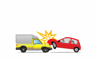 Vector illustration of a cartoon car accident. Car accident need to justice in case can not negotiations. 2 car accident crash together vector.