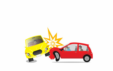 Vector illustration of a cartoon car accident. Car accident need to justice in case can not negotiations. 2 car accident crash together vector.
