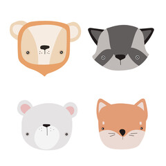 Cute African wild animal faces. Hand drawn characters. Vector illustration isolated on white background.