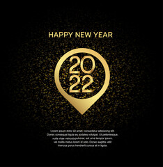 happy new year 2022 golden number with pin point isolated black background